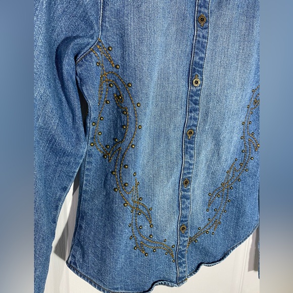 Y2K HARLEY DAVIDSON Studded & Embroidered Button Down Denim Shirt Jacket Shacket - Picture 4 of 8